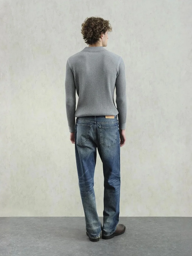 Giesto Grey GIESTO Slim Fit Ribbed Polo T-Shirt for Men | Best Price UAE